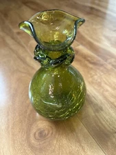Vintage Green Crackle Glass Bud Vase
