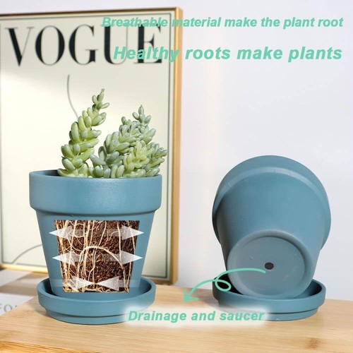 vensovo 4 Inch Small Steel Blue Terracotta Plant Pots with Saucer - 6 Pack Clay - 第 6/6 張圖片