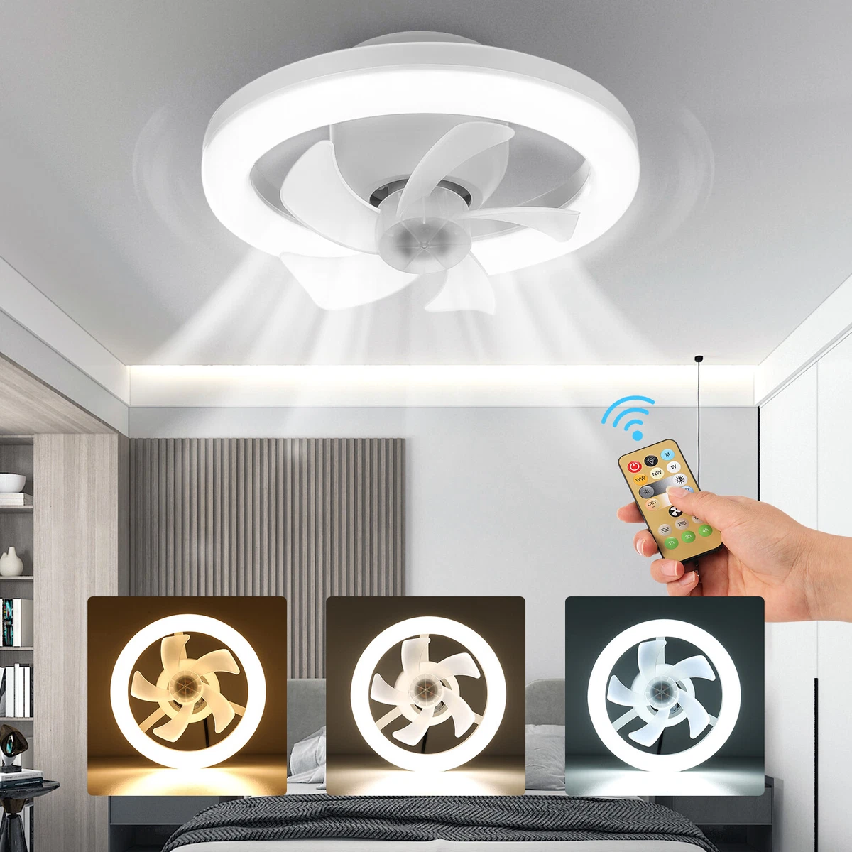 LED Ceiling Fan Light Dimmable Living Room Chandelier Lamp With Remote Control