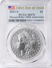 2021-S MORGAN DOLLAR PCGS MS-70 SAN FRANCISCO FIRST DAY ISSUE FDOI FLAG LABEL