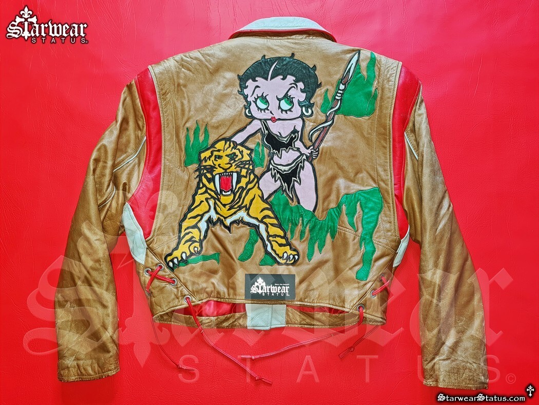 ?Vintage 80s BETTY BOOP Tiger Pinup Tribal Retro Leather Racing 