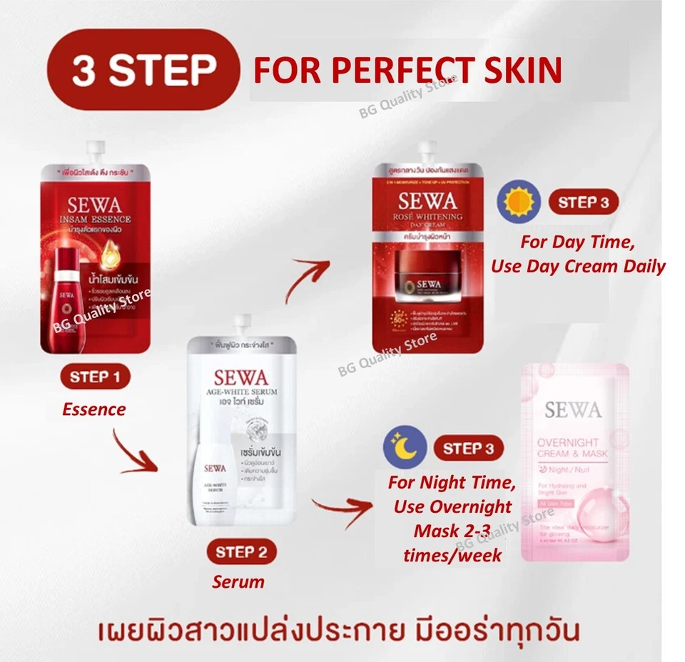 SEWA Insam Essence Rose Whitening Day Cream Overnight Mask Serum 6 sachets/box - Image 2 of 4