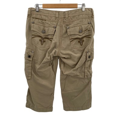 Rock Revival Flap Pocket Cargo Cropped Utility Pants 31 Khaki Embroidered |  eBay