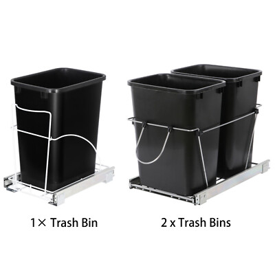 Pull-Out Trash Can Kitchen Sliding Waste Bin w/ Single/Double 35 Quart Trash Bin