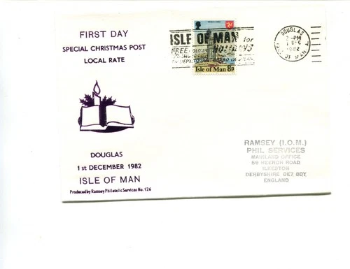Isle of Man 1982 1st day Xmas local post rate cover, Douglas, RPS, No 126