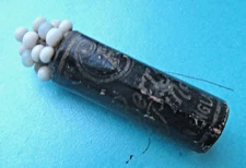 ANTIQUE PAPER WRAPPED ROLL OF  WHITE GLASS TOP SEWING  PINS