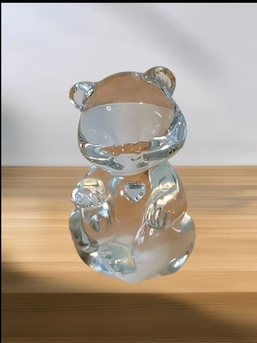 Fenton Art Glass Clear Birthstone Bear “April Diamond” Heart Figurine...