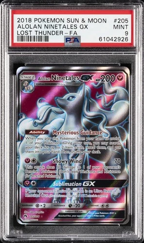 2018 POKEMON SUN & MOON LOST THUNDER #205 FULL ART ALOLAN NINETALES GX PSA 9