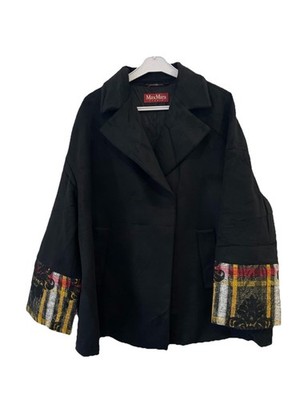 AS# Max Mara Studio Coat Black Wool Jacket Italy Embroidered Cuff Size XXL #R