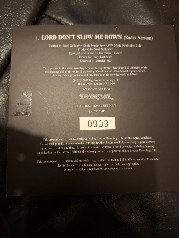 Oasis Promo Cd Lord Don't Slow Me Down Promo Numbered Cd - Image 2 of 4