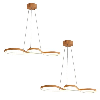 2er Set Holzoptik LED Decken Pendelleuchten Armaturen Energiespar Beleuchtung