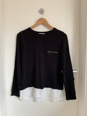 COMMA Damen Langarm Shirt Gr. 36 Schwarz Weiß Blusenansatz Viskose Elasthan