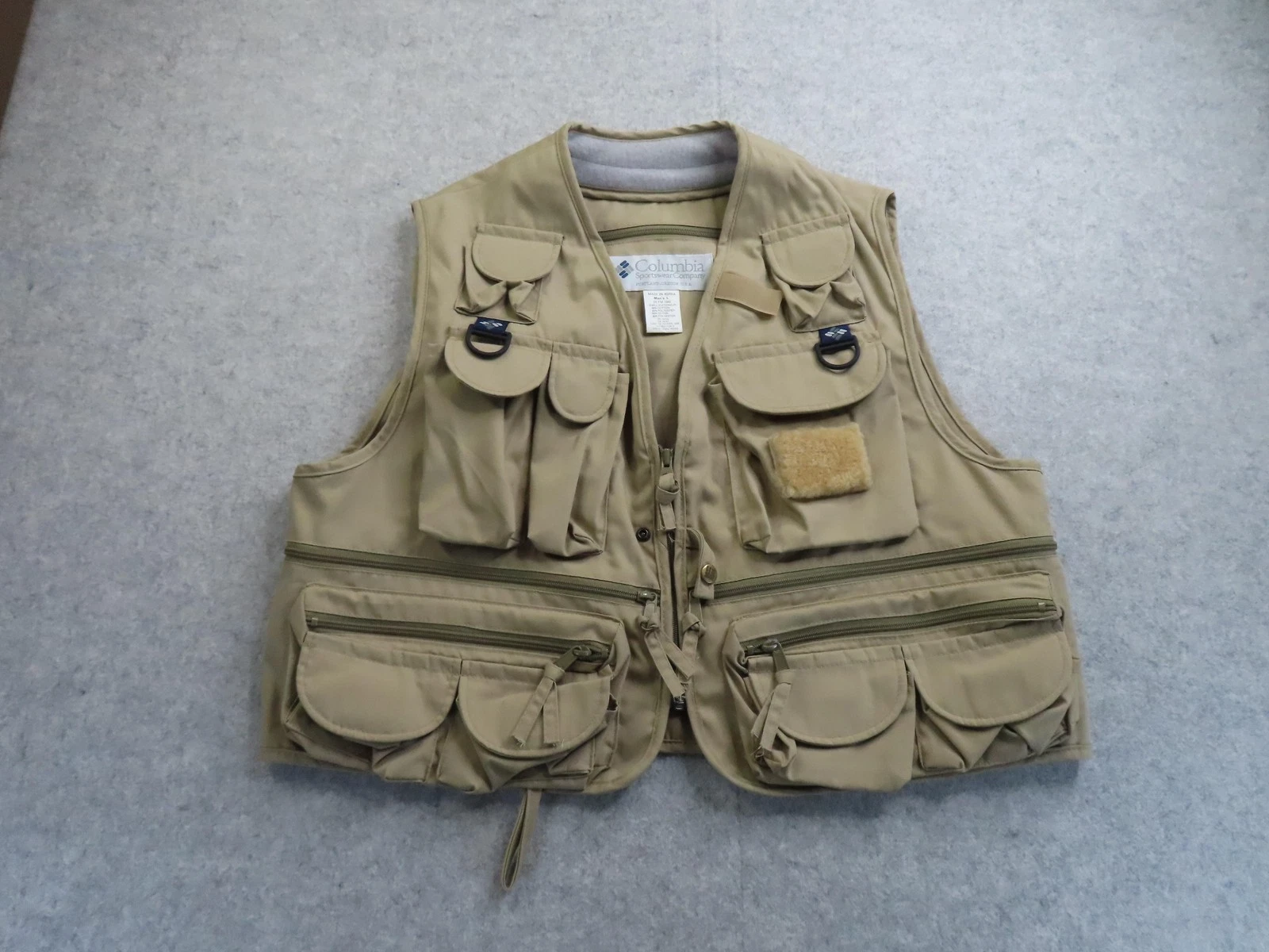 Vintage Columbia PFG Vest Mens Large Beige Canvas Fishing Multi Pocket Outdoor
