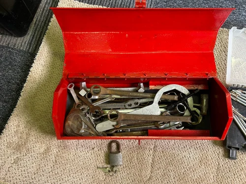 Metal tool box with tools