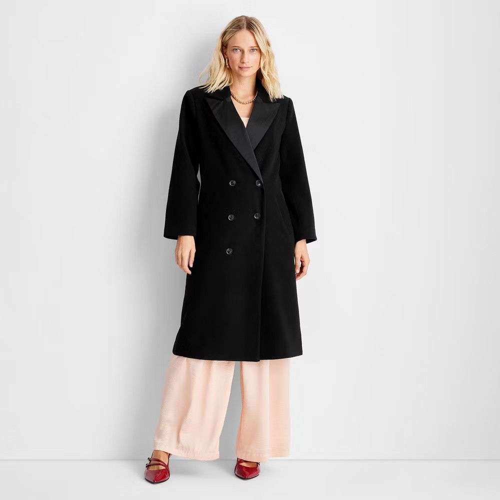Women's Notched Lapel Double-Breasted Coat - Future