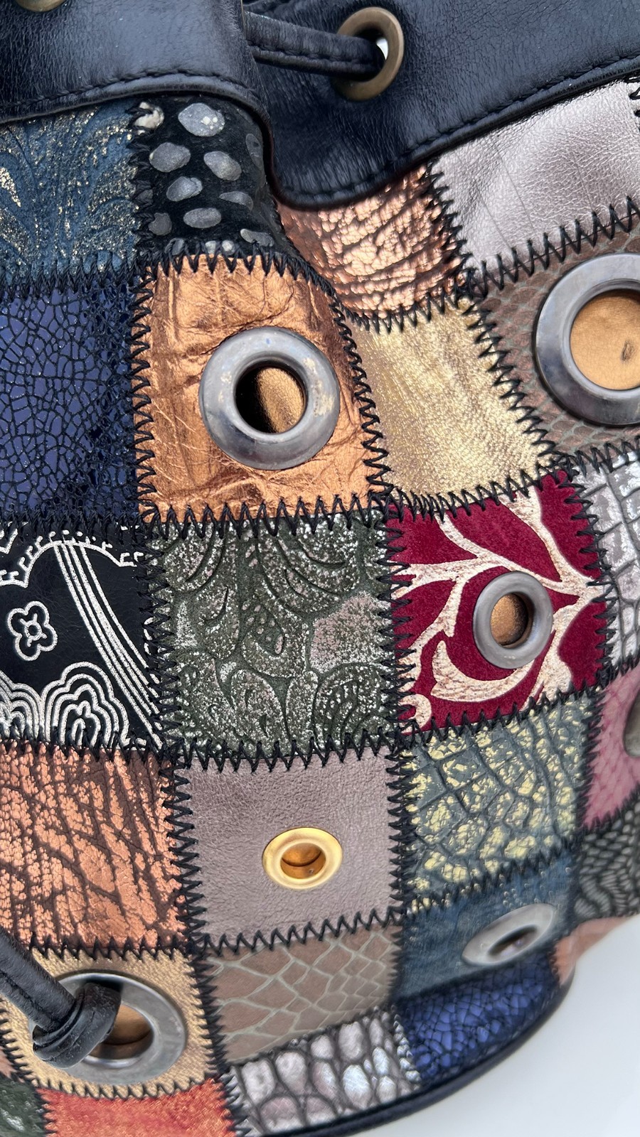 Archival Braccialini Leather Patchwork Mosaic Tot… - image 3