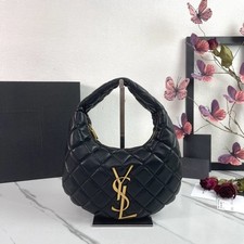 Women's Black Quilted Leather Mini Hobo Bag, Gold Top Handle Handbag