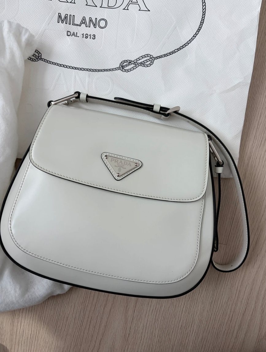 Authentic Prada Cleo Brushed Leather Flap Shoulder Bag - Elegant
