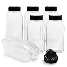 ROYALHOUSE 6 PACK 32 Oz with Black Cap, Plastic Spice Jars Bottles Containers...