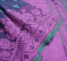 Sushila Vintage Blue Heavy Saree Art Silk Handwoven Dhakai Jamdani Floral Sari