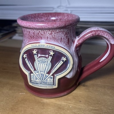 Deneen Pottery 'Houston Ballons' Texas Red Glaze Hand Thrown Clay Coffee Mug