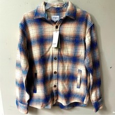 Goodfellow Button Down Flannel Shirt Jacket Shacket Men Small Plaid NWT Pockets