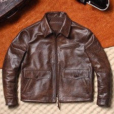 Men's Genuine Leather Jacket Cowhide American Retro Motorcycle Outdoor Jackets