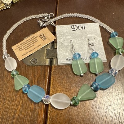 Devi Sea Glass and Faceted Bead Necklace and Earring Set