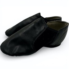 Linodes Black Leather Neoprene Slip-On Split Sole Jazz Dance Shoes Youth 1.5