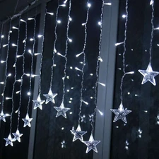 Christmas LED Star Falling Rain Curtain Fairy String Lights Outdoor Xmas Party