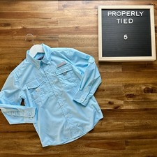 NEW Properly Tied Boys Blue Long Sleeve Performance Fishing Shirt 5 Preppy