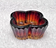 Vintage Brown to Golden 4 Flower Round Corner Fancy Glass Open Salt Dip 1.5 W