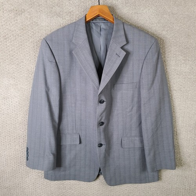#ad MAZZONI Jacket Mens 42S Gray Striped Blazer Polyester Blend 3 Button Suit Coat $23.75