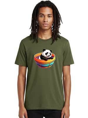 Panda-In-Drum Mens Graphic Tee, 100% Cotton, Casual Summer Wear