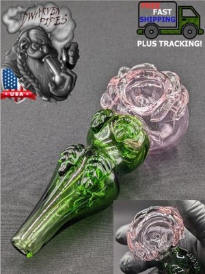 4.5'' Tobacco Smoking Pipe Bowl Glass Hand Pipe Pink Flower