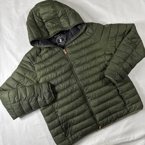 Save The Duck Ultra Light Hooded Puffer Jacket Men XL Green Plumtech Packable - product listing photo