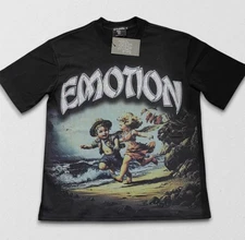 NEW 2025 Mixed Emotion Black "Seaside" Rhinestone High-Quality Men's Tee S-XL