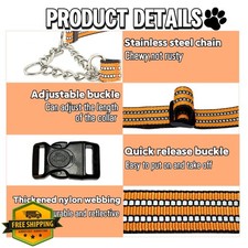 Martingale Dog Collar XL Orange Reflective Nylon Chain Training