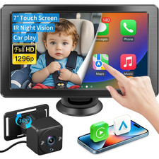Baby Car Camera, 1296P HD Car Baby Monitor with 7" Touchscreen, Carplay, No Glow