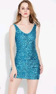 Farinelli Sequin Dress Bodycon Sexy V Neck Dance Party Club Wear Size S/M