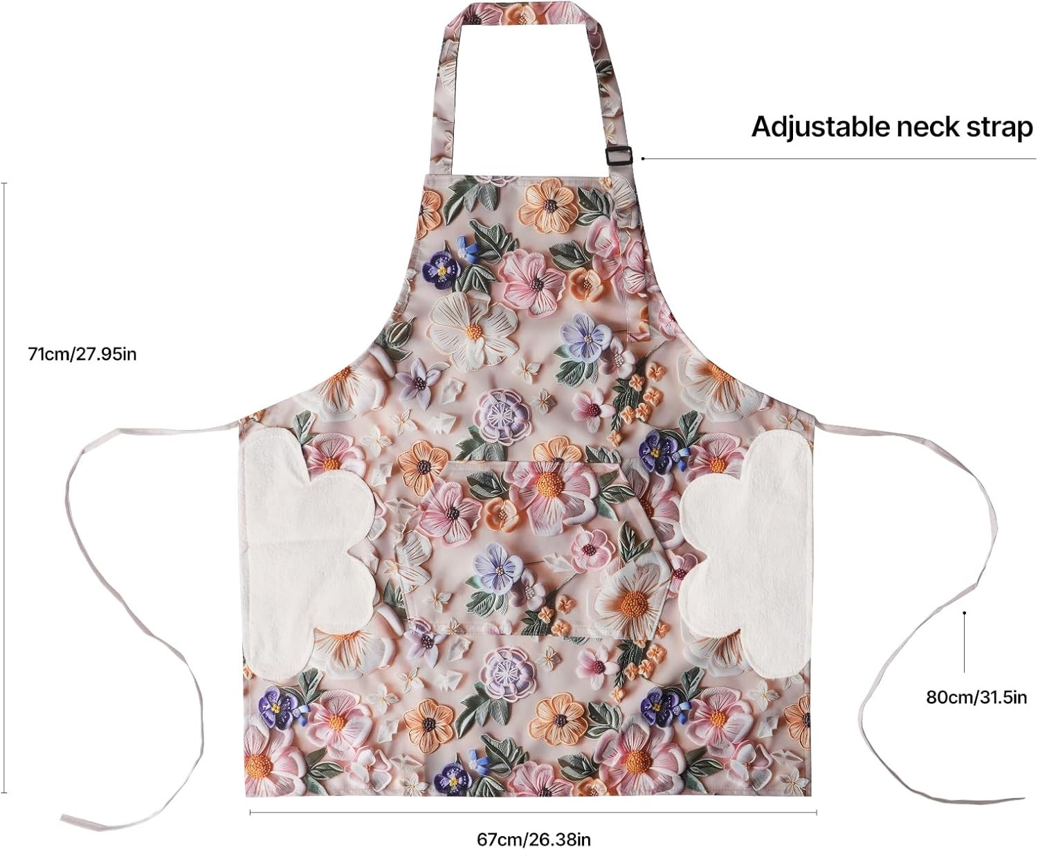 Floral Apron for Women with Pockets, Adjustable Chef Aprons for Kitchen, Cooking