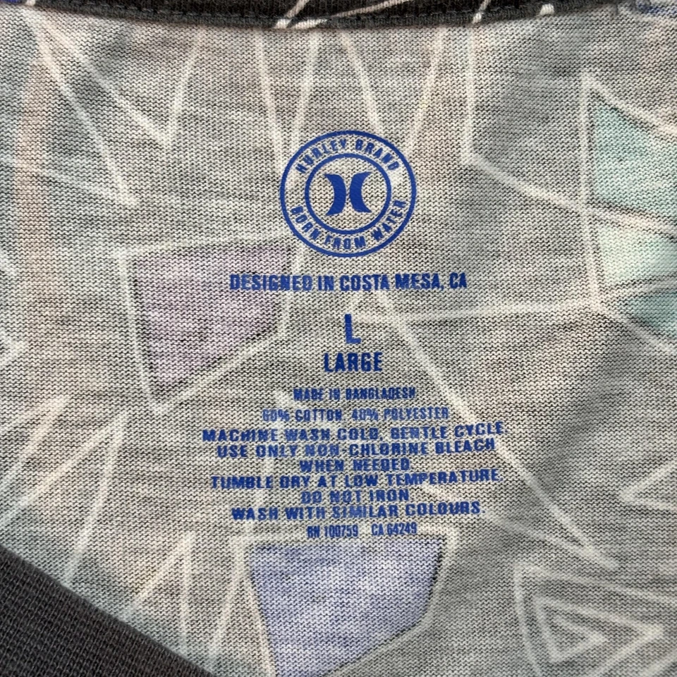 Camiseta Hurley Masculina Grande Preta Azul Verde Abstrata Gráfica Geométrica Camiseta - Imagem 2 de 4