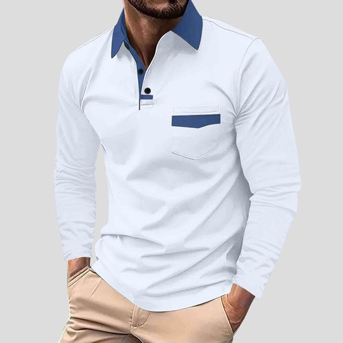 Business Tops Herren Langarm T-Shirt Umlegekragen Hemd Freizeithemd Bluse Shirt - Bild 3 von 25