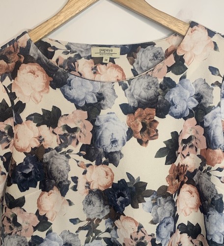 Papaya Weekend Crop Top Floreale Manica Corta Avorio UK 14 - Foto 2 di 10
