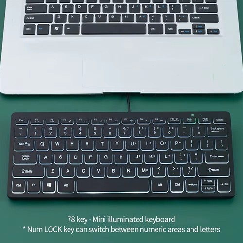 78 key Ultra Slim Backlit Wired Mini External Keyboard - Picture 3 of 8