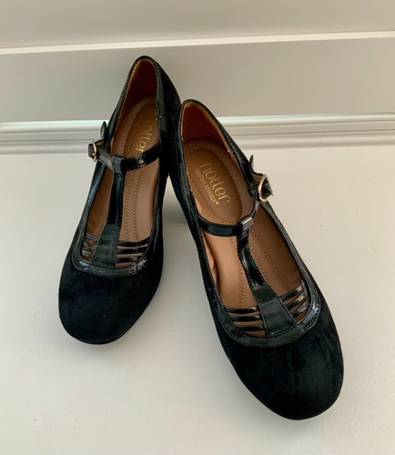 Hotter France black Shoes Vintage Flapper Dance Suede & Patent UK 4exf EU 37 vg - Picture 21 of 24