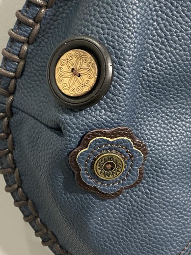 Chala handbag blue with owl keychain change purse accessory new brown handle - Picture 3 of 14