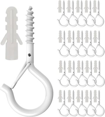 20 Pack Q Hanger Hooks with Safety Buckle, Rustproof Screw Hooks for Hanging Str