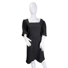 SHEIN Dress 3X Black Square Neck Romantic Tie Back Puff Sleeve Mini Black Dress