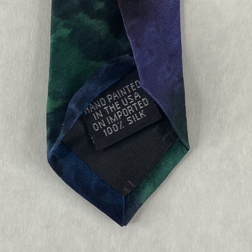 Corbata Firmada Robert Daskal Multicolor Azul Rojo Púrpura Verde 100% Seda Pintada a Mano - Imagen 7 de 7